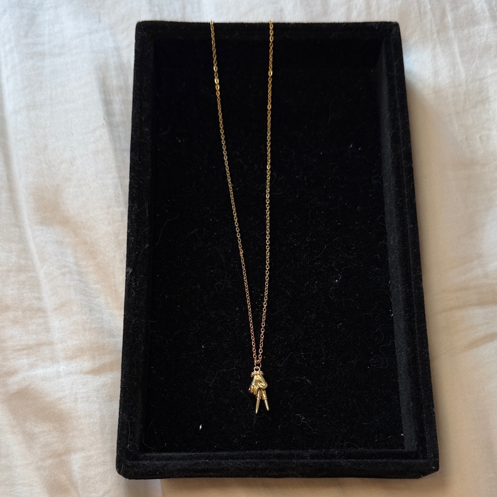 Gold Peace Hand Charm Necklace
